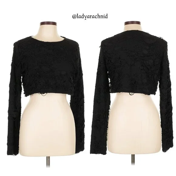 DISTURBIA Interrupt distressed long sleeve crop top - Picture 6 of 8